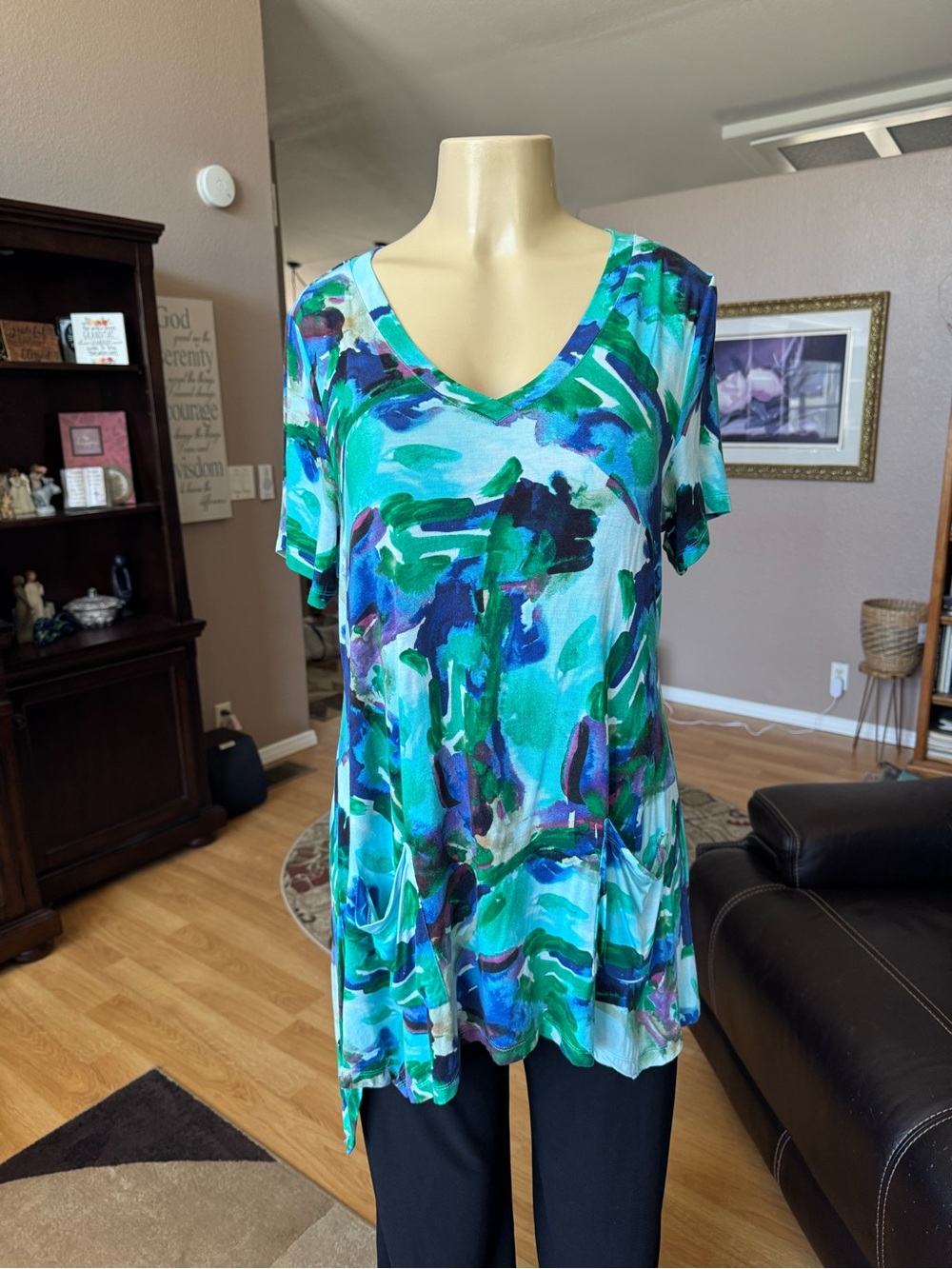 Logo Lori Goldstein watercolor print V-neck short sleeve tunic-size L